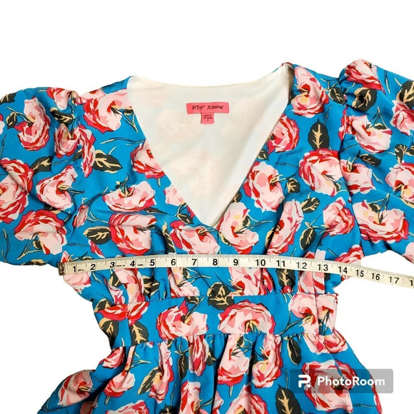 Betsey Johnson Rose print Blue Fit & Flare Dress - Picture 4 of 7